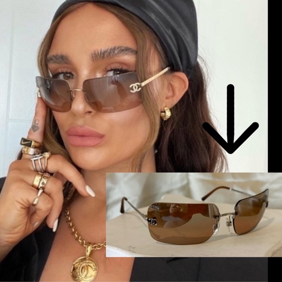 Chanel 4017 Rimless CC Vintage Y2K Sunglasses Brown Bronze Hue - Picture 1 of 16